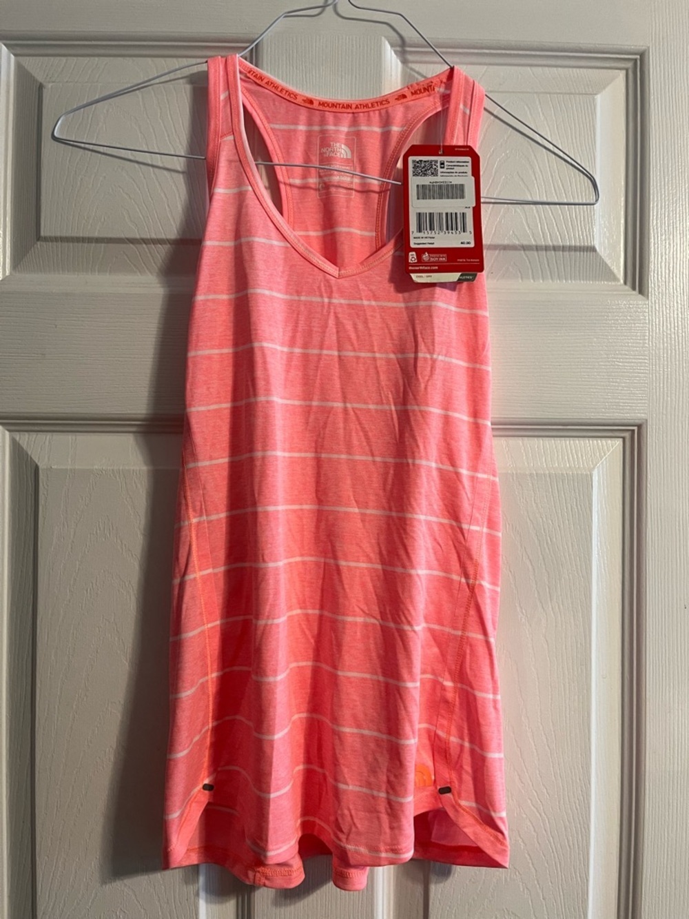 The North Face Neon Pink & White Striped Racerback Tank